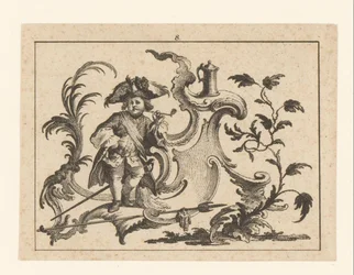 Man Smoking a Pipe Leaning Against a Rococo Ornament