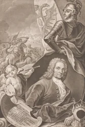 Bust of the Painter Georg Philipp Rugendas with Battle Scene in the Background