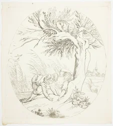 Unobserved Man Spying on Reclining Lovers
