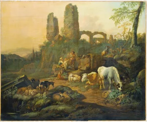 Shepherd Family Resting near an Ancient Ruin