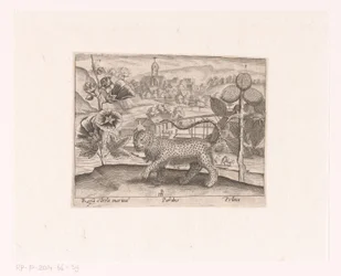 Landscape with Hollyhock, Leopard, and Plum Tree