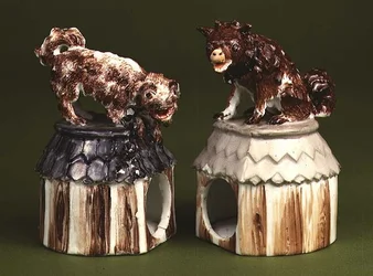 Meissen Companion Figures: Hound Seated on a Kennel and a Terrier