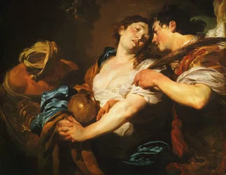 A Repentant Sinner Turning Away from Temptation and Offered a Palm of Salvation by an Angel