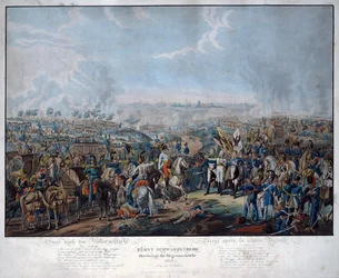 Battle of Leipzig (Battle of the Nations), in October 1813. The Austrian Field Marshal Schwarzenberg (1771-1820) announces the Allied victory at the Battle of Leipzig to the German Emperor Francis II (= Francis I of Austria; 1768 - 1835) and to the tsar