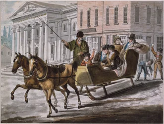 Winter Scene in Philadelphia - The Bank of the United States in the Background