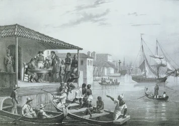 Disembarkation, Engraved by Deroi and Leon Jean Baptiste Sabatier, circa 1835