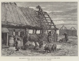 The Famine in Russia, Peasants Taking Thatch from the Roofs to Feed Cattle