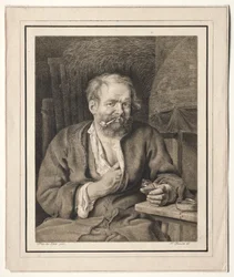Peasant Sitting at a Table, Smoking a Pipe