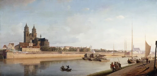 Magdeburg on the banks of the River Elbe - View from the East to the West