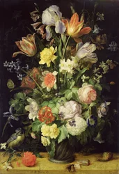 Still Life with Flowers and Blue Tit