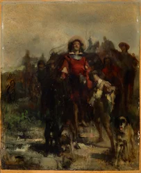 Knight, Boy, and Three Dogs, Possibly Hunting