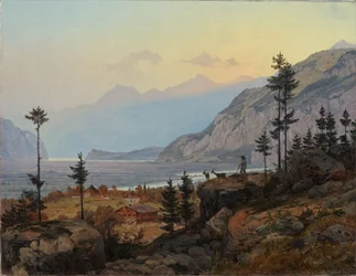 Swiss Alpine Landscape with River and Lake