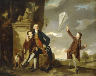 Group Portrait of George Fitzgerald with His Sons George, Seen Flying a Kite, and Charles
