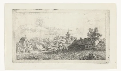 Village View with Church Tower Among Trees