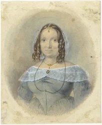 Woman in a Blue Dress with a Lace Collar