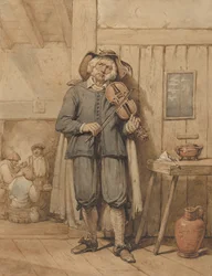 A Fiddler in a Tavern, with Three Men in the Background