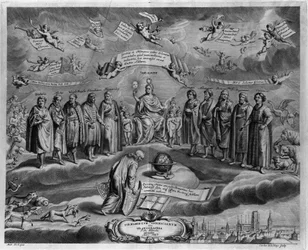 The famous astronomers. Among them, from left to right: Walterus, Tycho Brahe, Ulugh Beg, Timocharis of Alexandria