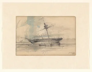 Sailing Ship with Two Rowboats