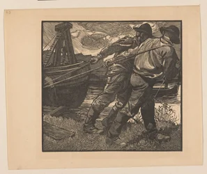 Workers with Ropes on Shore