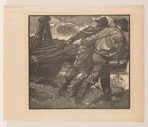 Workers with Ropes on the Shore
