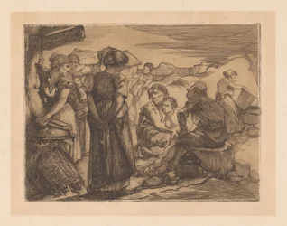 Man, Women and Child in Hilly Landscape