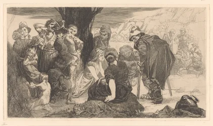Men, Women and Children by a Tree