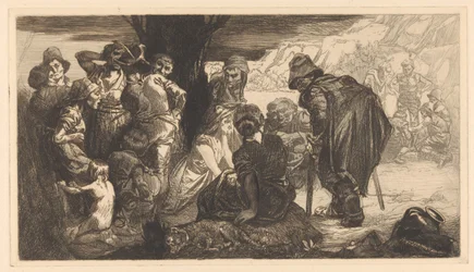 Men, Women, and Children by a Tree
