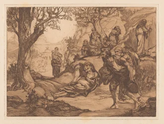 Men, Women, and Children in a Hilly Landscape
