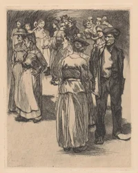 Standing men and women