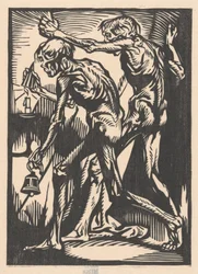 Two Naked Male Figures with Bell and Candle Snuffer