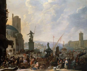 A Capriccio of a Mediterranean Port with Bernini