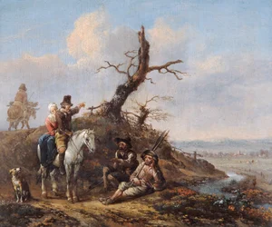 Landscape with Travellers Resting and Couple on Horseback, 17th Century