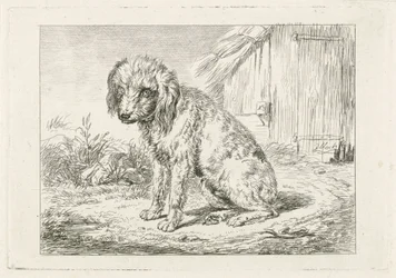 Seated Dog by a Barn