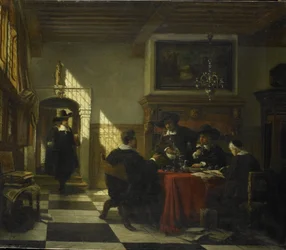 Company in 17th-Century Dress at a Table with a Nautilus Cup