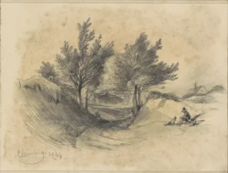 Heathland near Cleverberg with a Seated Man and Dog