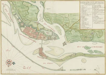Watercolour chart of the city of Recife (Brazil) in the 17th century