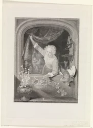 Woman with Basket of Fruit in Hand by the Window