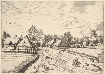 Country Village with Post Mill from Multifariarum casularum ruriumque lineamenta curios
