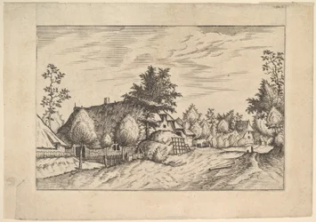 Village Street, hay stacked in front of a farm from Praediorum villarum et rusticar, ca. 1559-61