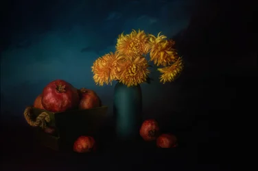 Pomegranates and Golden Mums