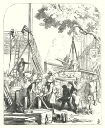 Workmen on the site of the Crystal Palace, Hyde Park, London, venue of the Great Exhibition of 1851