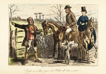 A Game Keeper Giving Directions to a Couple Fox Hunting