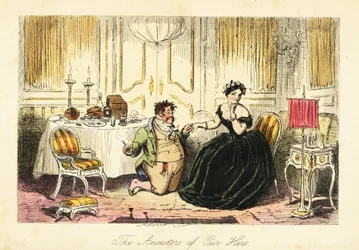 English gentleman courting a young lady in a restaurant in an inn