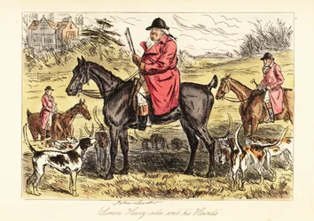 English Huntsman in Hunting Pinks Sitting on a Horse with a Pack of Fox Hounds