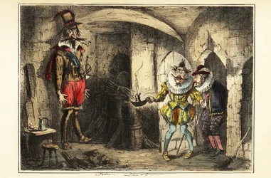 Guy Fawkes, leader of the Gunpowder Plot, caught in the cellar of the Houses of Parliament, 5 November 1604