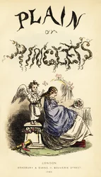 Title page with calligraphic title and vignette of winged cherub hairdresser brushing a girl
