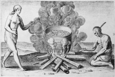 Cooking in a Pot, Engraving by Gysbert van Veen
