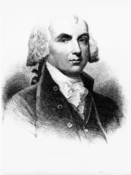 Portrait of James Madison, Founding Father, American politician, 4th President of United States, and one of fathers of Constitution, engraving