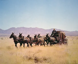 Western Stagecoach pulled by a six mule team