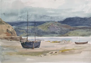 Hilly Coast Scene with Boats